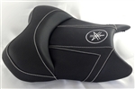 Yamaha R6 R1 Custom Shaped & Covered Front Seat Black Carbon Fiber w/White Embroidering