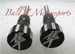 Custom Billet Black/Silver Kanji Logo Ball Cut Seat Thumbscrews