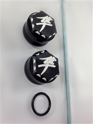 Hayabusa Black/Silver 3D Hex Pocket Engraved Front Axle Caps w/Ball Cut Edges