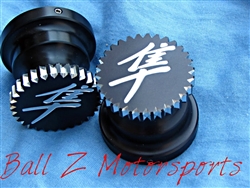 Black Anodized Engraved Kanji 30mm Fork Caps w/Star Cut Edges