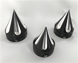 Hayabusa Black/Silver Grooved Spiked 30mm Fork Caps & 32mm Center Yoke Caps