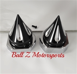 99-07 Hayabusa Black/Silver Grooved Spike Rear Axle Caps with Chrome Adjuster Blocks