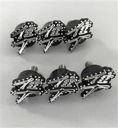 6PC Hayabusa Custom 3D Black/Silver Engraved & Ball Cut Small Collar Fairing Bolts w/Stainless Steel Threads