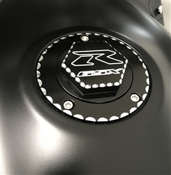Suzuki 3 Hole Custom 3D Hex Black/Silver Engraved Fuel/Gas Cap w/Ball Cut Edges