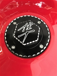 Suzuki 4 Hole Custom 3D Hex Black/Silver Engraved Fuel/Gas Cap w/Ball Cut Edges