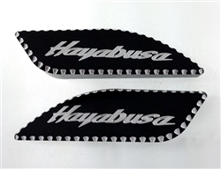 Hayabusa Black/Silver Pocket Engraved & Ball Cut Side Tank Pads