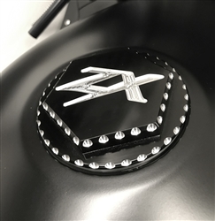 Custom Black/Silver ZX14 ZX10 Z1000 3D Hex Engraved Gas Cap Fuel Lid w/Ball Cut Edges