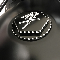 2008-2020 Hayabusa Custom 3D Hex Engraved Black/Silver Ball Cut Fuel/Gas Cap