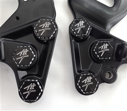 Hayabusa Black/Silver Engraved & Ball Cut 3D Hex Front Peg Bracket Mounting Bolts & Covers