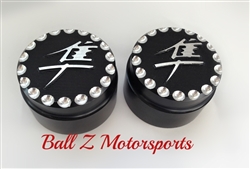Hayabusa Black/Silver 3D Engraved 30mm Fork Caps w/Ball Cut Edges