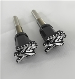 08-18 Hayabusa Custom Black/Silver Engraved & Ball Cut 3D Logo Billet Seat Thumbscrew Bolts w/Stainless Steel Threads