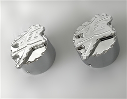 Chrome Pocket Engraved & Ball Cut 30mm Huge 3D Kanji Fork Caps
