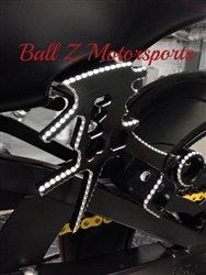 Hayabusa Black Anodized Silver Ball Cut Huge 3D Kanji Rear Passenger Foot Peg Brackets