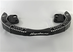 99-07 Hayabusa Black Anodized Hole Shot Rear Passenger Grab Rail/Bar w/Laser Etched Logos & Silver Ball Cut Edges