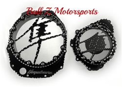 Hayabusa Custom Huge Black/Silver Ball Clutch Clear See Through Clutch Cover & Stator Cover Set
