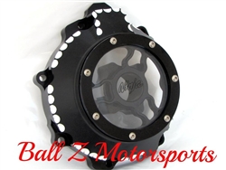 ZX-14 Custom Billet Black/Silver Contrast Wicked See Through Stator Cover Laser Etched "Ninja" Logo