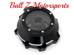 ZX-14 Custom Billet Black/Silver Ring Wicked See Through Stator Cover Laser Etched "Ninja" Logo