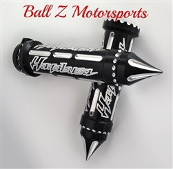 Hayabusa Black Anodized Silver Engraved & Ball Cut Grips with Grooved Spike Bar Ends