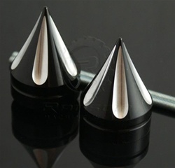 Black/Silver Contrast Grooved Spike Front Axle Caps