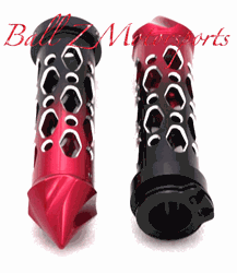 Black/Red Anodized Contrast Diamond Cut Grips with Twist Bar Ends Universal Fitment