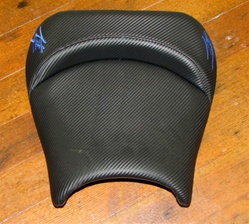"New Image" Custom Shaped Black Carbon Fiber Hayabusa Front Seat w/Blue Embroidering