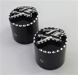 Hayabusa 3D Black/Silver Pocket Engraved & Ball Cut Fork Dampener Caps For Stock/OEM Triple Tree
