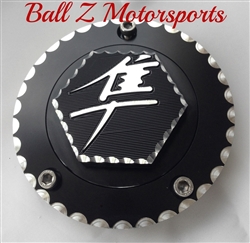 08-17 Hayabusa Custom 3D Hex Engraved Black/Silver Ball Cut Fuel/Gas Cap