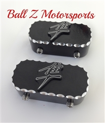 Hayabusa Black/Silver  3D Engraved Ball Cut Front Fork/Axle Pinch Bolt Caps/Covers