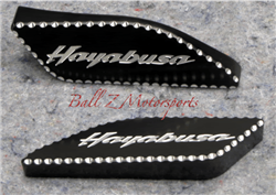 Hayabusa Black/Silver Engraved Ball Cut Side Tank Pads