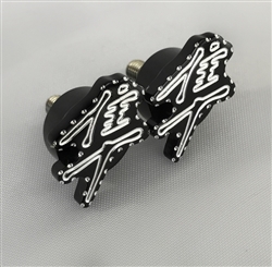 2PC Hayabusa Custom 3D Black/Silver Engraved & Ball Cut Small Collar Fairing Bolts w/Stainless Steel Threads