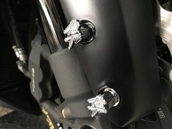 4-PC Hayabusa Custom Chrome 3D Engraved & Ball Cut Front Fender Bolts w/Stainless Steel Threads