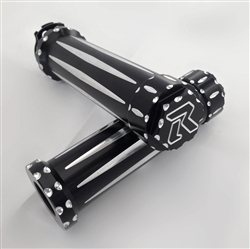 GSXR 600/750/1000 Black Anodized Silver Engraved & Ball Cut Grips with 3D Hex Bar Ends