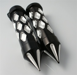 Black Anodized Silver Diamond Cut Grips with Grooved Spike Bar Ends Universal Fitment
