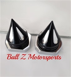 08-18 Hayabusa Black/Silver Grooved Spike Rear Axle Caps with Chrome Adjuster Blocks
