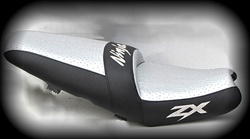 "New Image" Custom Shaped  ZX-14 Seat Black w/Silver & Chrome Embroidering (Silver Ostrich NO LONGER AVAILABLE)