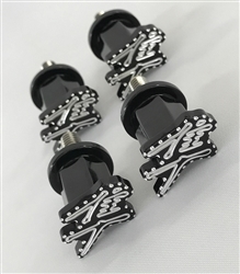 4-PC 08-19 Hayabusa Custom 3D Black/Silver Engraved & Ball Cut Front Fender Bolts w/Stainless Steel Threads