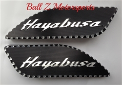 Hayabusa Black/Silver 3D Engraved & Ball Cut Side Tank Pads