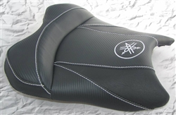 "New Image" Custom R6 R1 Front Seat Black Carbon Fiber w/White Embroidering