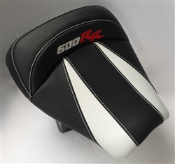 Custom Honda CBR 600RR Front Seat Black & White Carbon Fiber w/Red & Silver Embroidering