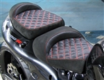 Hayabusa Custom Shaped Black Suede Front & Rear Seats w/Red Cross Stitching