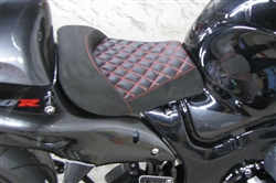 Hayabusa Custom Shaped Black Suede Front Seat w/Red Cross Stitching