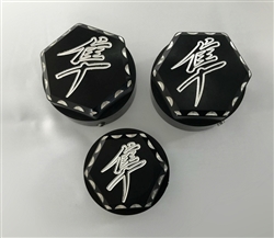 Black/Silver Engraved Kanji 24mm 3D Hex Ball Cut Fork & Yoke Caps