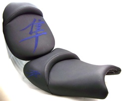 Hayabusa Black with Blue Embroidered Kanji Logos "New Image" Custom Driver and Passenger Seats