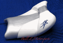 White with Silver Hourglass & Blue Kanji Logos Embroidered