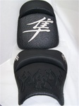 Custom Hayabusa Front & Rear Seats Black Ostrich Fiber w/Chrome Embroidering