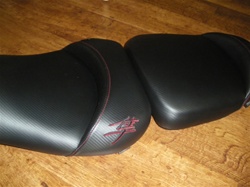 Custom Hayabusa Front & Rear Seats Black Carbon Fiber w/Dark Red Embroidering