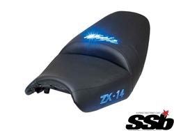 ZX-14 Ninja Custom Shaped Loglow Seats, Covered, Embroidered With Built In Blue LED Lights Seat