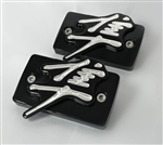 1999-2020 Hayabusa Black Anodized 3D Silver Pocket Engraved Brake & Clutch Reservoir Caps