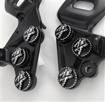 Hayabusa Black/Silver 3D Pocketed Engraved & Ball Cut Front Peg Bracket Mounting Bolts & Covers