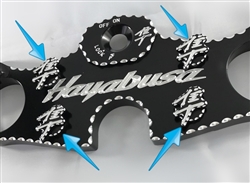 Hayabusa Black/Silver 3D Engraved Ball Cut Triple Tree Bolt Plugs/Covers/Caps